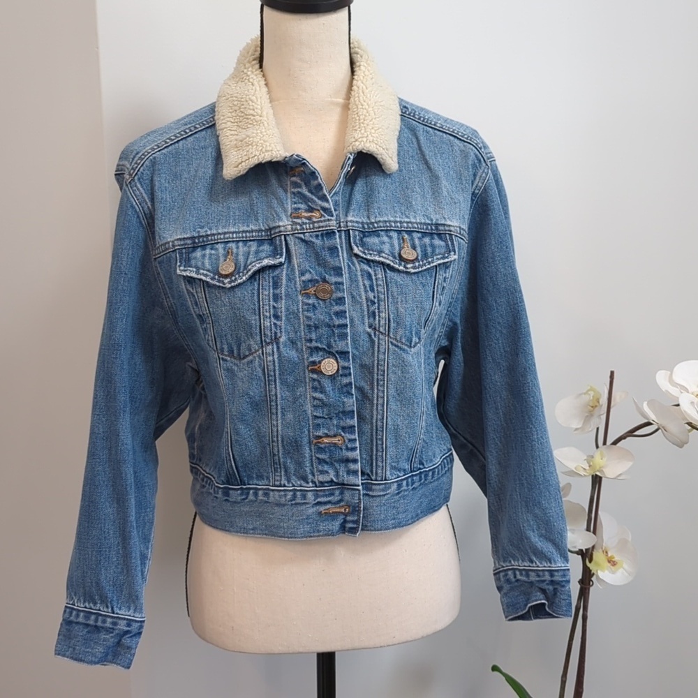 ✨HP✨ Gap Denim Long Sleeve Oversized Sherpa Jean Jacket Women's Petite XS